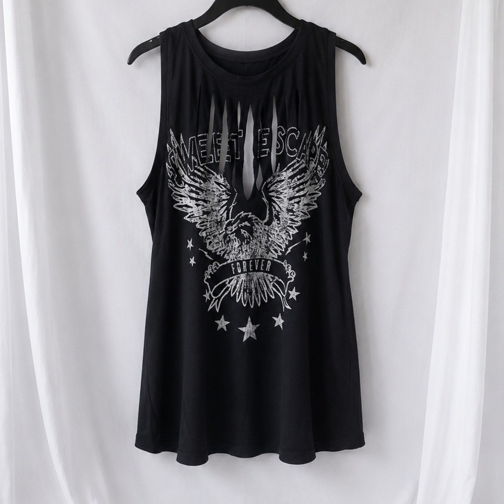 Womens Plus Size 1X Black Eagle Graphic Tank Top Rock Biker Moto Festival Grunge